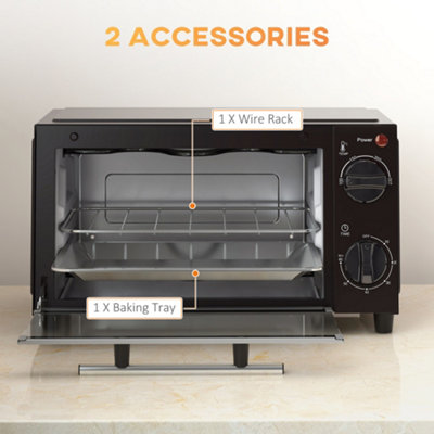 HOMCOM Mini Oven 9L Countertop Toaster Oven with Timer Control 750W Black