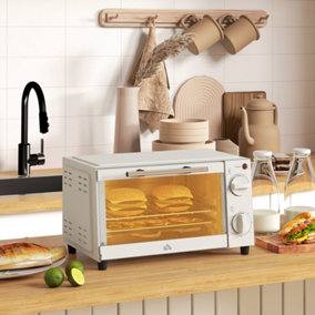 HOMCOM Mini Oven 9L Countertop Toaster Oven with Timer Control 750W Cream