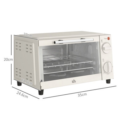 HOMCOM Mini Oven 9L Countertop Toaster Oven with Timer Control 750W Cream