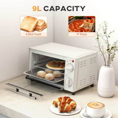 HOMCOM Mini Oven 9L Countertop Toaster Oven with Timer Control 750W Cream