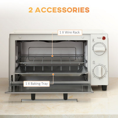 HOMCOM Mini Oven 9L Countertop Toaster Oven with Timer Control 750W Cream