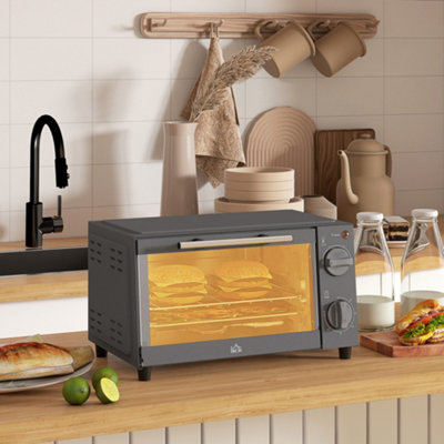 HOMCOM Mini Oven 9L Countertop Toaster Oven with Timer Control 750W Grey