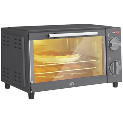 HOMCOM Mini Oven 9L Countertop Toaster Oven with Timer Control 750W Grey