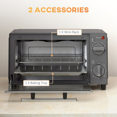 HOMCOM Mini Oven 9L Countertop Toaster Oven with Timer Control 750W Grey