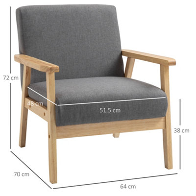 HOMCOM Minimalistic Accent Chair Wood Frame w/ Linen Cushions Wide Seat Armchair
