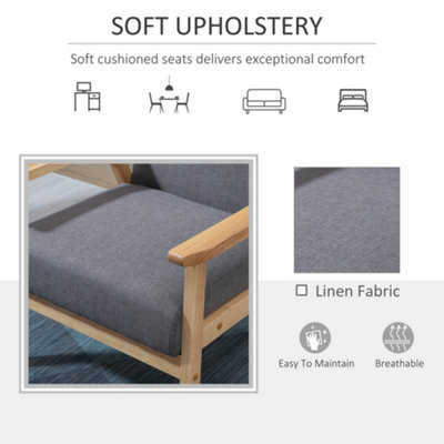 HOMCOM Minimalistic Accent Chair Wood Frame w/ Linen Cushions Wide Seat Armchair