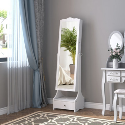 HOMCOM Mirrored Jewelry Cabinet Armoire Floor Standing w Lock LED Light White
