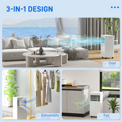 HOMCOM Mobile Air Conditioner White W/ Remote Control Cooling Ventilating 780W