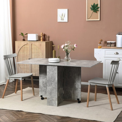 HOMCOM Mobile Drop Leaf Dining Table Folding Desk w/ 2 Wheels Cement Grey