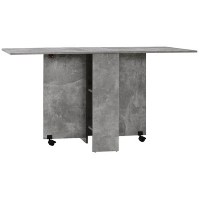 HOMCOM Mobile Drop Leaf Dining Table Folding Desk w/ 2 Wheels Cement Grey