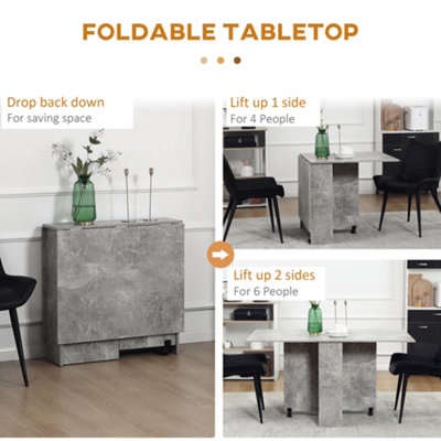 HOMCOM Mobile Drop Leaf Dining Table Folding Desk w/ 2 Wheels Cement Grey