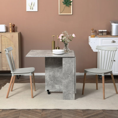 HOMCOM Mobile Drop Leaf Dining Table Folding Desk w/ 2 Wheels Cement Grey