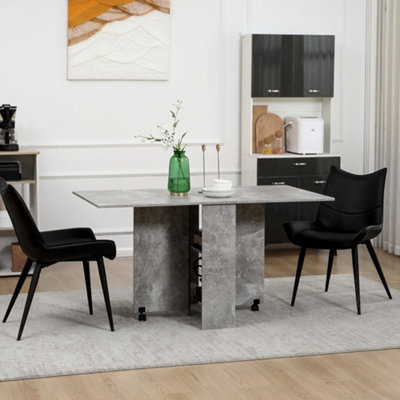 HOMCOM Mobile Drop Leaf Dining Table Folding Desk w/ 2 Wheels Cement Grey