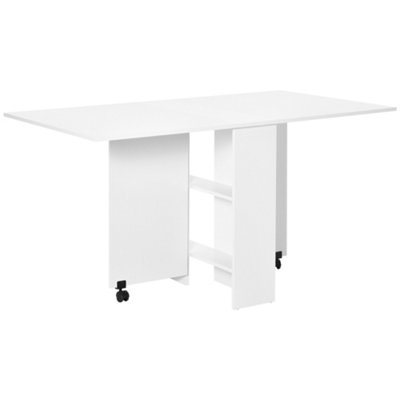 HOMCOM Mobile Drop Leaf Dining Table Folding Desk w/ 2 Wheels White