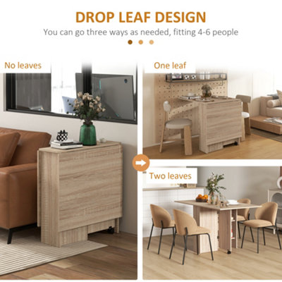 HOMCOM Mobile Drop Leaf Dining Table, Folding Desk with 2 Wheels, Natural
