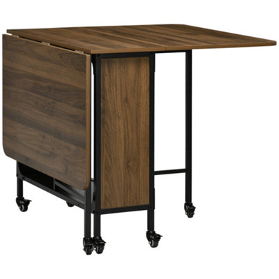 HOMCOM Mobile Drop Leaf Dining Table on Wheels with Shelf Light Brown