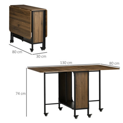 HOMCOM Mobile Drop Leaf Dining Table on Wheels with Shelf Light Brown