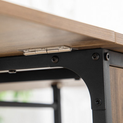 HOMCOM Mobile Drop Leaf Dining Table on Wheels with Shelf Light Brown