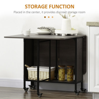 HOMCOM Mobile Drop Leaf Dining Table on Wheels with Storage Shelf Grey