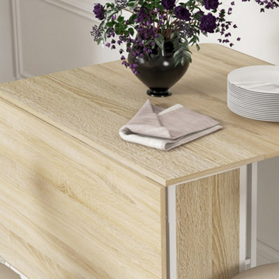 HOMCOM Mobile Drop Leaf Dining Table on Wheels with Storage Shelf Natural