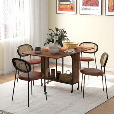 HOMCOM Mobile Drop Leaf Dining Table on Wheels with Storage Shelf Rustic Brown