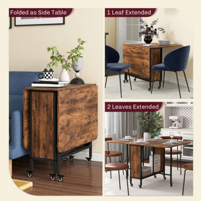 HOMCOM Mobile Drop Leaf Dining Table on Wheels with Storage Shelf Rustic Brown