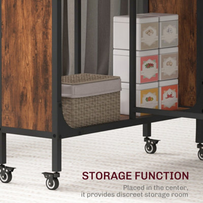 HOMCOM Mobile Drop Leaf Dining Table on Wheels with Storage Shelf Rustic Brown