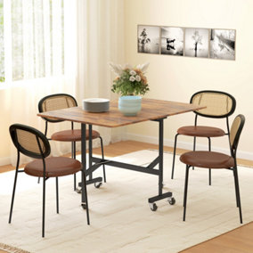 HOMCOM Mobile Drop Leaf Table, Folding Kitchen Table with 6 Wheels, Brown