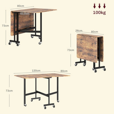 HOMCOM Mobile Drop Leaf Table, Folding Kitchen Table with 6 Wheels, Brown