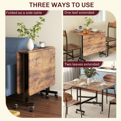 HOMCOM Mobile Drop Leaf Table, Folding Kitchen Table with 6 Wheels, Brown