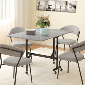 HOMCOM Mobile Drop Leaf Table, Folding Kitchen Table with 6 Wheels, Grey