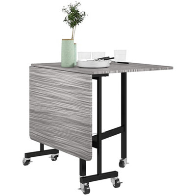 HOMCOM Mobile Drop Leaf Table, Folding Kitchen Table with 6 Wheels, Grey