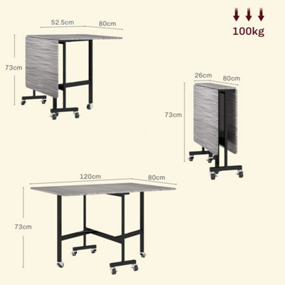 HOMCOM Mobile Drop Leaf Table, Folding Kitchen Table with 6 Wheels, Grey