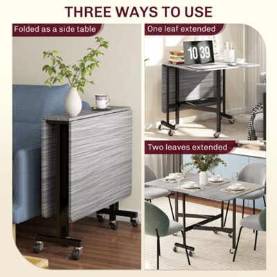 HOMCOM Mobile Drop Leaf Table, Folding Kitchen Table with 6 Wheels, Grey