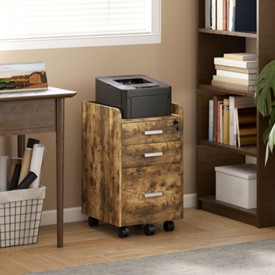 HOMCOM Mobile Filing Cabinet, Lockable File Cabinet with 2 keys Rustic ...