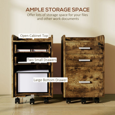 HOMCOM Mobile Filing Cabinet, Lockable File Cabinet with 2 keys Rustic ...