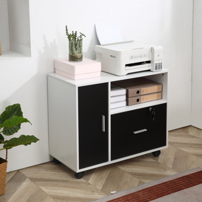 HOMCOM Mobile Office File Cabinet Printer Table with Lockable Drawer ...