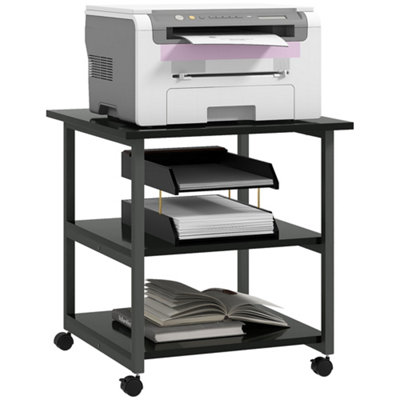 HOMCOM Mobile Printer Stand with Storage Printer Table for Home Office Black
