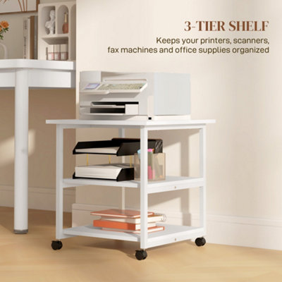 HOMCOM Mobile Printer Stand with Storage Printer Table for Home Office White