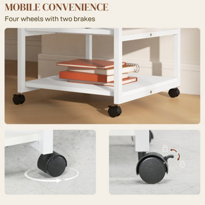HOMCOM Mobile Printer Stand with Storage Printer Table for Home Office White