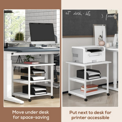 HOMCOM Mobile Printer Stand with Storage Printer Table for Home Office White