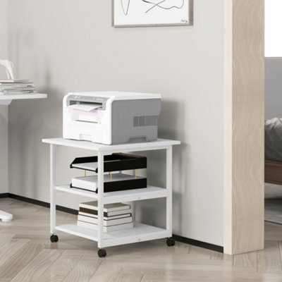 HOMCOM Mobile Printer Stand with Storage Printer Table for Home Office White