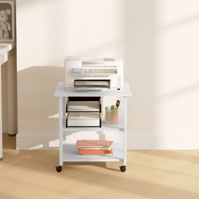 HOMCOM Mobile Printer Stand with Storage Printer Table for Home Office White