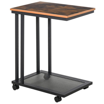 HOMCOM Mobile Sofa Side End Coffee C Table Laptop Stand Rolling Castors Storage