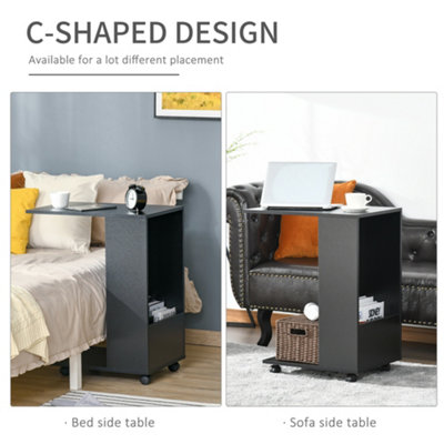 HOMCOM Mobile Sofa Side Table for Laptop Coffee w Storage and Casters Black
