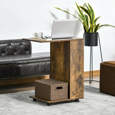 HOMCOM Mobile Sofa Side Table for Laptop Coffee w/ Storage and Casters ...