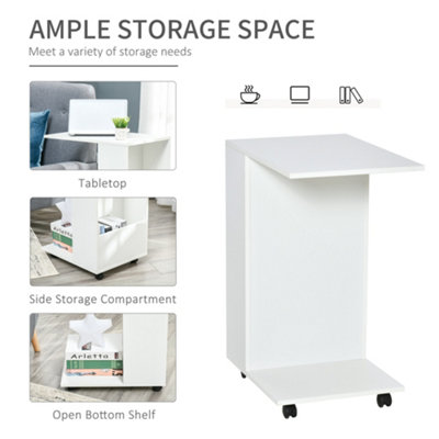 HOMCOM Mobile Sofa Side Table for Laptop Coffee w/ Storage and Casters, White