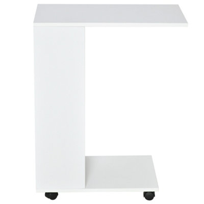 HOMCOM Mobile Sofa Side Table for Laptop Coffee w/ Storage and Casters, White