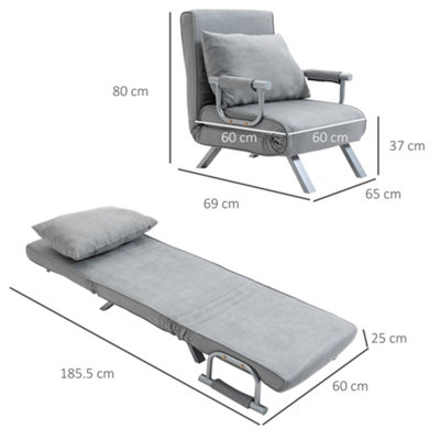 HOMCOM Modern 2-In-1 Design Single Sofa Bed Sleeper Foldable Portable Armchair Bed Chair Lounge Couch with Pillow, Light Grey