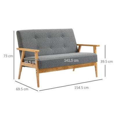 HOMCOM Modern 2-Seater Sofa Upholstery Couch with Rubber Wood Legs Dark Grey